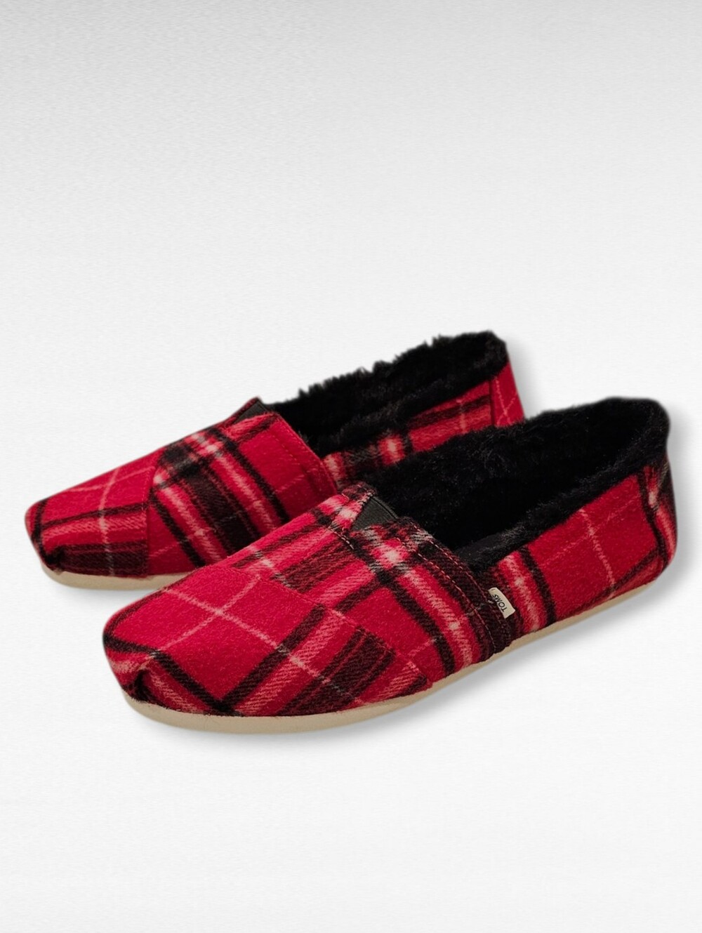 TOMS Cozy Plaid Faux Fur Alpargata Slip-on Shoes Size 9